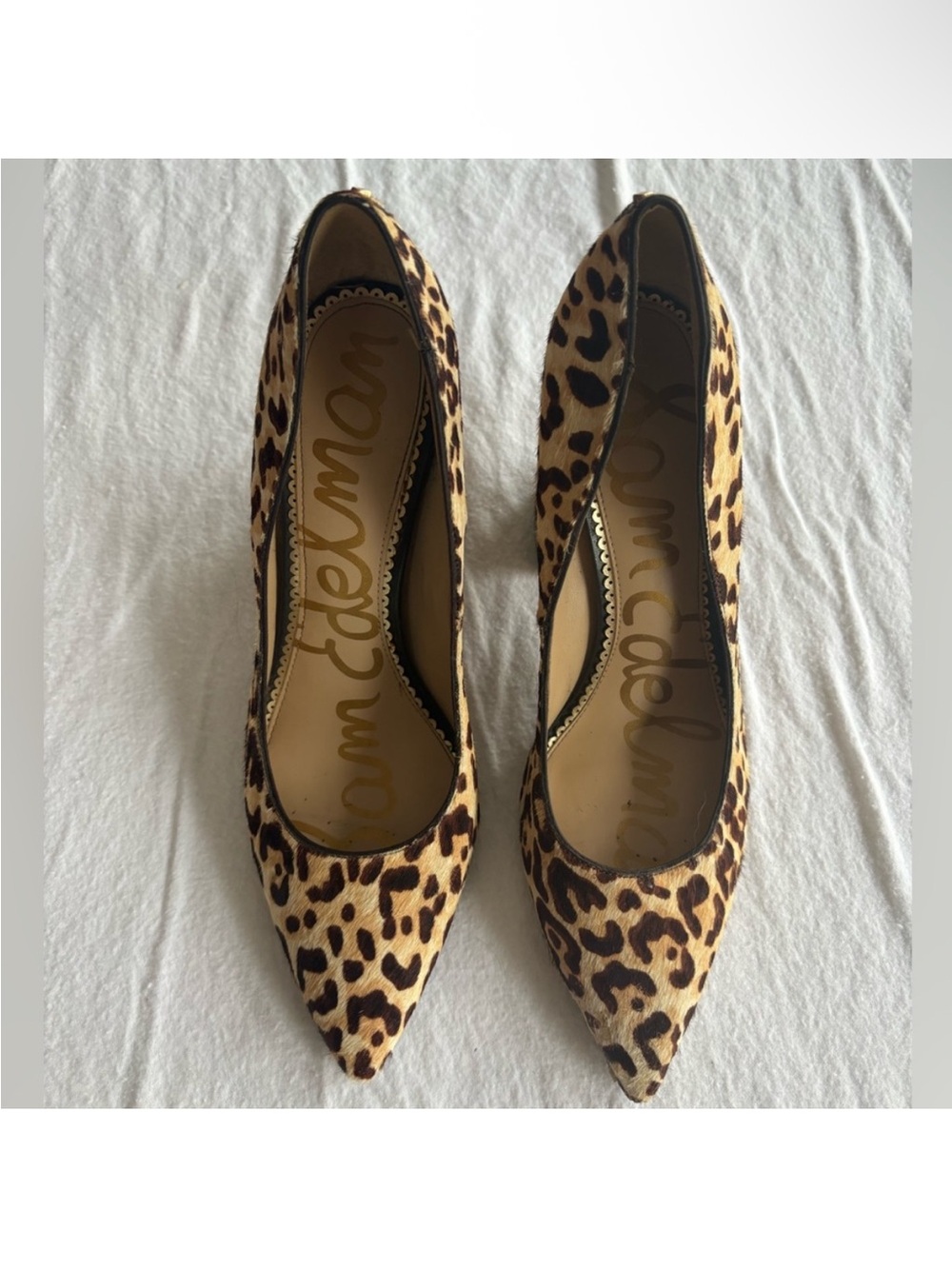 Sam Edelman Leopard Print Pointed Block Heel Pumps - Brown/Tan - Picture 2 of 6